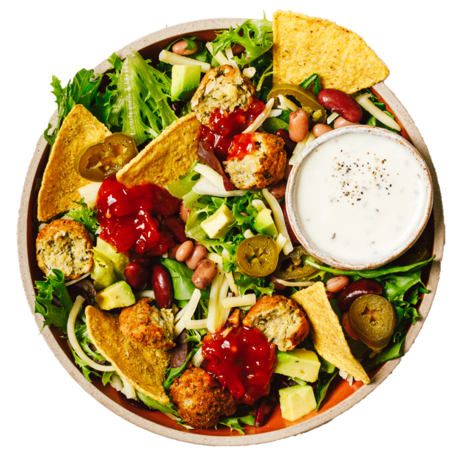 A birds eye view of a Chipotle salad